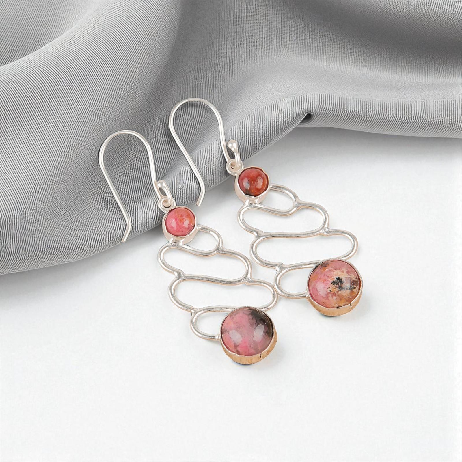 

Black Rhodonite Gemstone 925 Sterling Silver Jewelry Handmade Hook Earrings2.13 EE-84-24