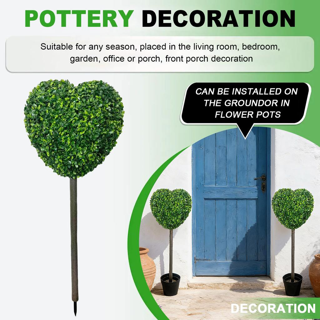 Artificial Heart Shaped Topiary Stake Faux Boxwood Garden Decoration for Outdoor or Indoor Display Use