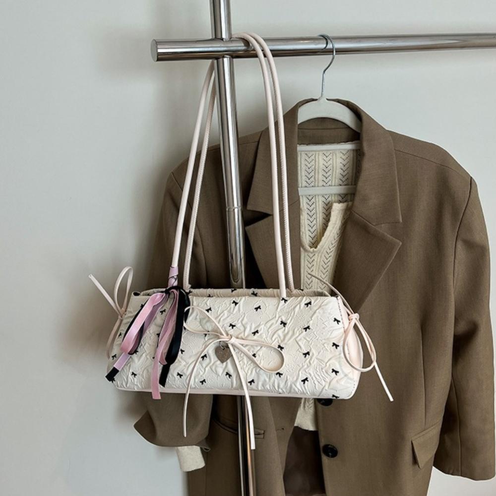 Y2K French Stick Underarm Bag Sweet Armpit Bag Fashion Bow Ribbon Shoulder Bag  Women