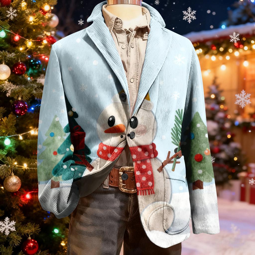 Veste de costume en velours côtelé moche de Noël pour homme, chaude avec poches, cardigan, costume décontracté pour homme