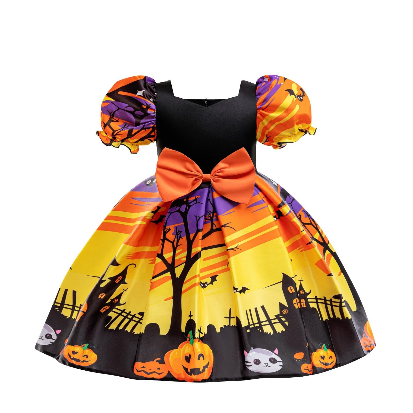 

Платье для девочек на Хэллоуин, принтованное платье, костюм для ролевой игры ведьмы, костюм для косплея, маскарадный костюм 110 чёрный