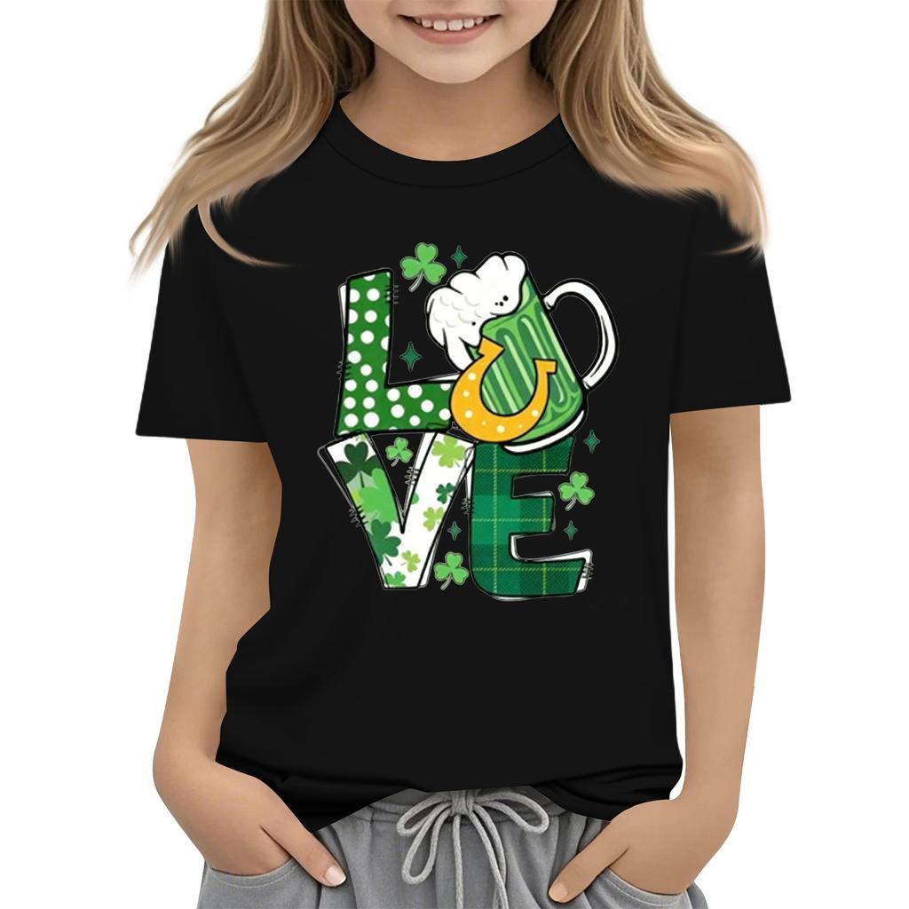 Children's Round Neck Casual Saint Patrick Printed Short Sleeve T-Shirt
