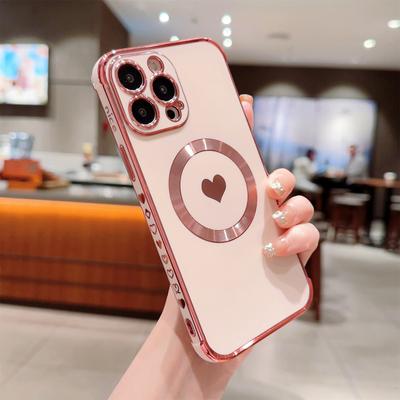 For iPhone 14 Pro Magnetic Case TPU Electroplating Edge Phone Cover Fashion Cute Side Love Heart