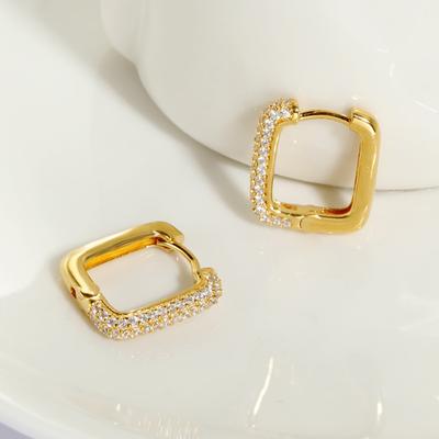 Brincos de Argola Quadrados com Zircônia S925 Huggie Forma Geométrica Banhados a Ouro 18K Elegantes para Festa de Noivado Feminina