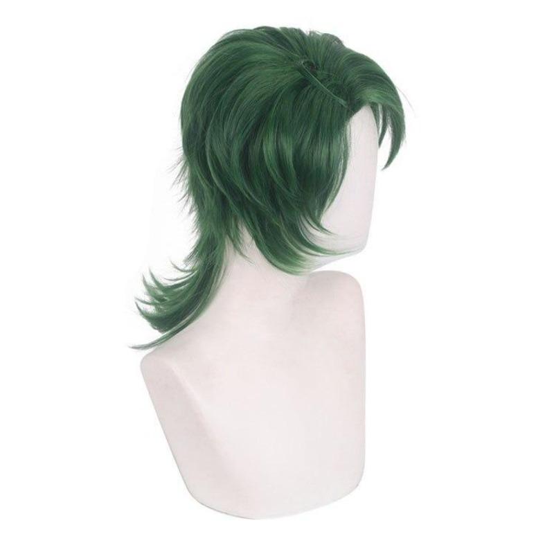 35CM SK Joe Cosplay Wig Green Short Straight Mullet Little Ponytail Heat Resistant Hair Role Play SK8 the Infinity SK Eight