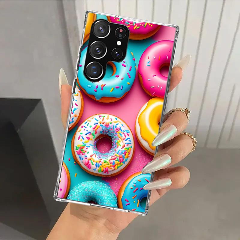 Macaron Ice Cream Cake Doughnut Phone Case for Samsung Galaxy S26 S24 S23 Ultra S25 Edge S22 S21 Plus S20 FE + Soft Print Shell