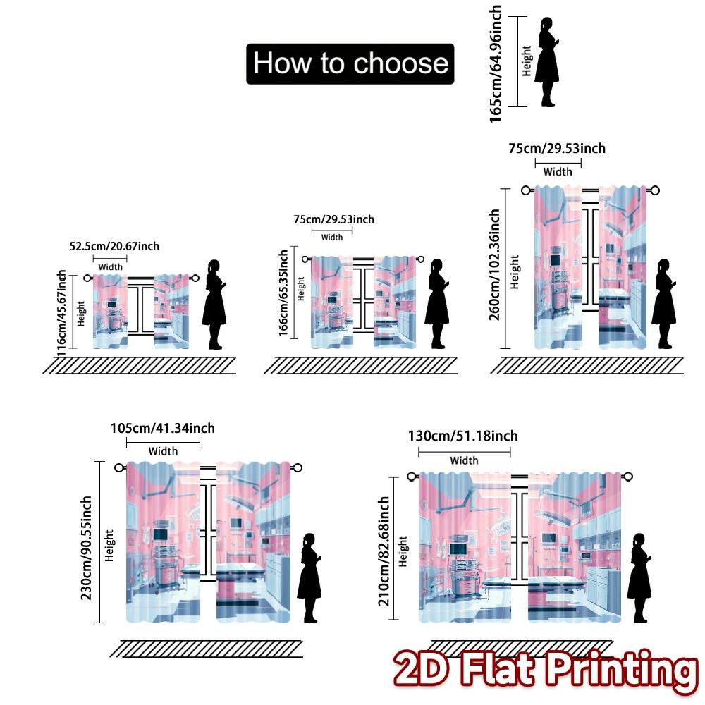 2pcs   2D FLAT PRINTING Curtains (Without Rod) Operating Room Light Filtering Chic Curtains Versatile Polyester Curtains All