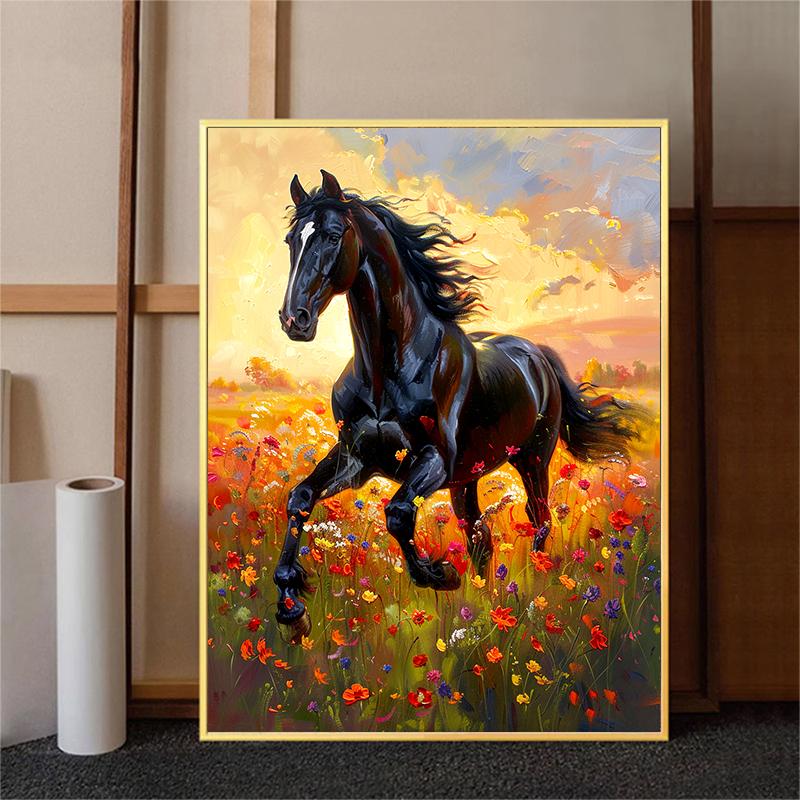 5d DIY Diamond Painting Cross Stitch Animal Black Horse Diamond Embroidery Mosaic Flower Sea Full Round Drill Home Decor