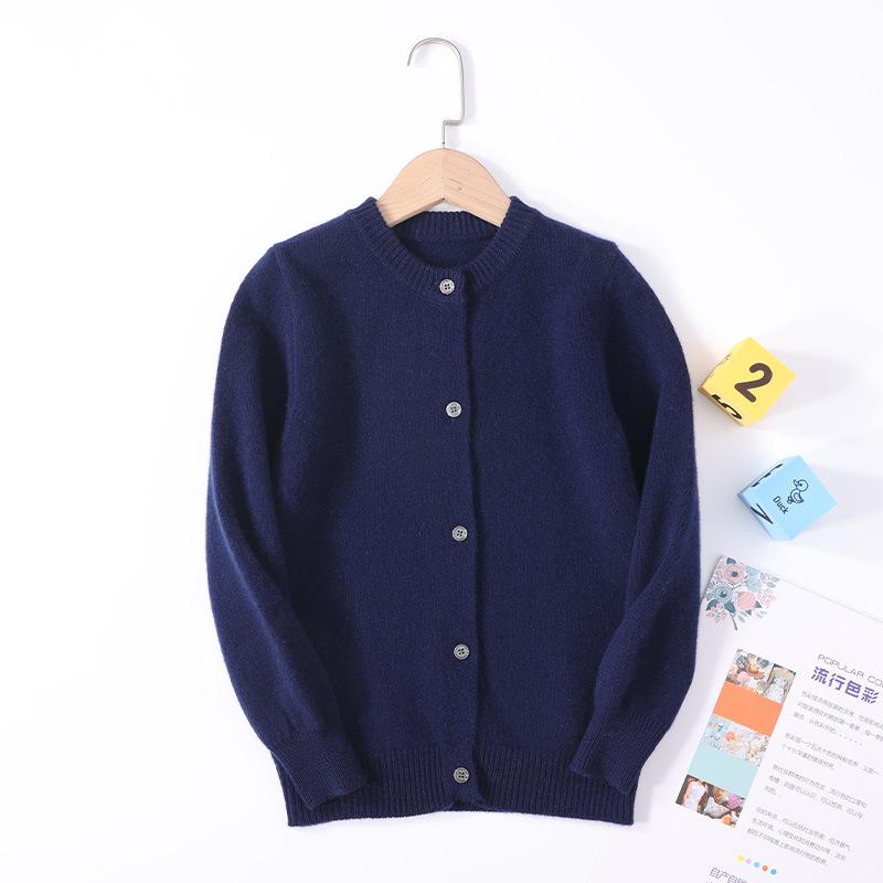 Kids' Pure Wool Round Neck Cardigan - Autumn & Winter Thick Sweater for Boys & Girls