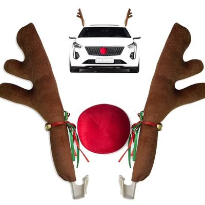 Weihnachtsauto Dekoration Hirschgeweih Auto-Set mit roter Nase und Schwanz für Feiertags-Geschenkset Autozubehör Anhänger