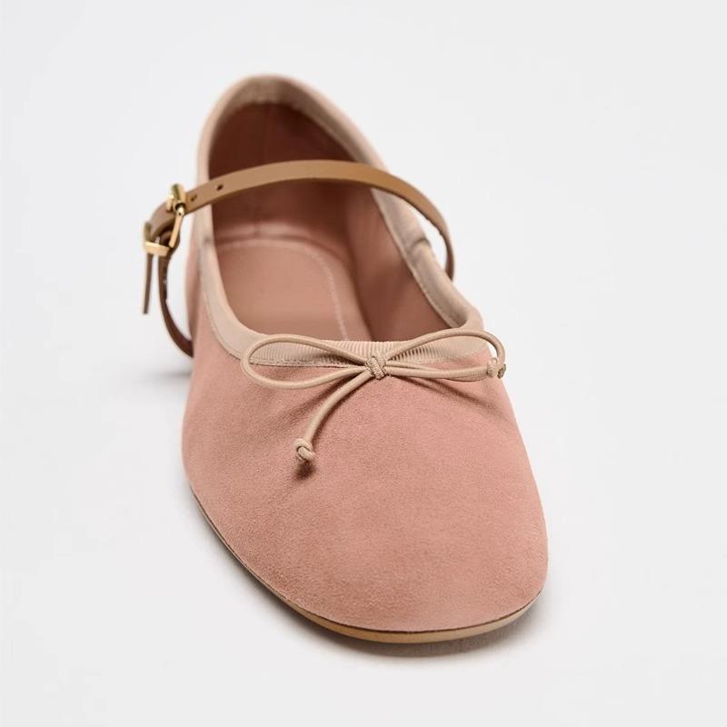 Fashion Cute Pink Suede Velvet Ballet Flats Women Elegant Bow Designer Flats for Girls Light Comfort Mary Jane Shoes Loafers Woman Shoes