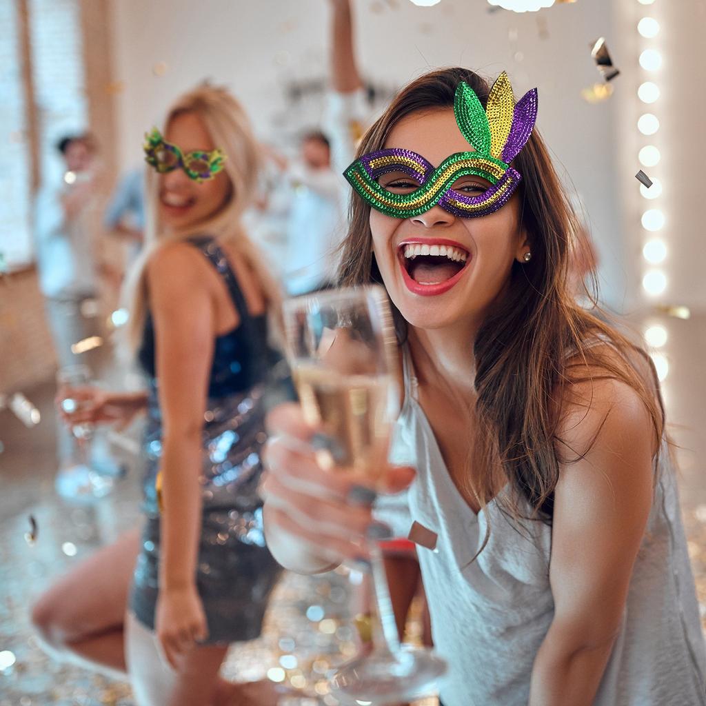 Mardi Gras Gold Purple Green Feather Sequin Half Face Mask Masquerade Performance Mask