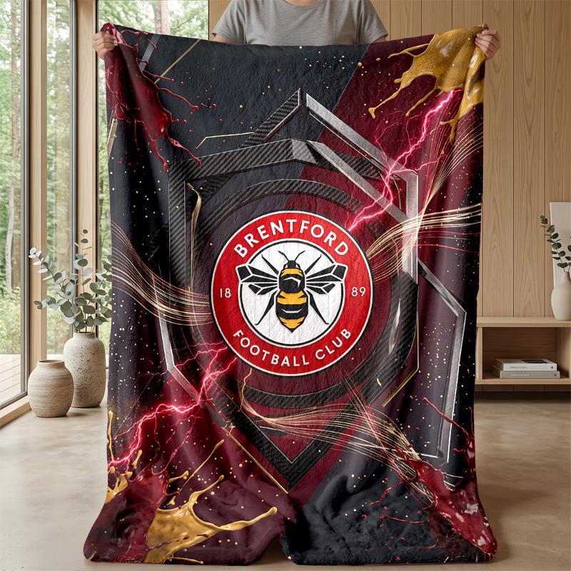 Brentford Football Print Flannel Blanket, Soft Warm Lightweight Throw Blanket for Sofa Bed Camping
