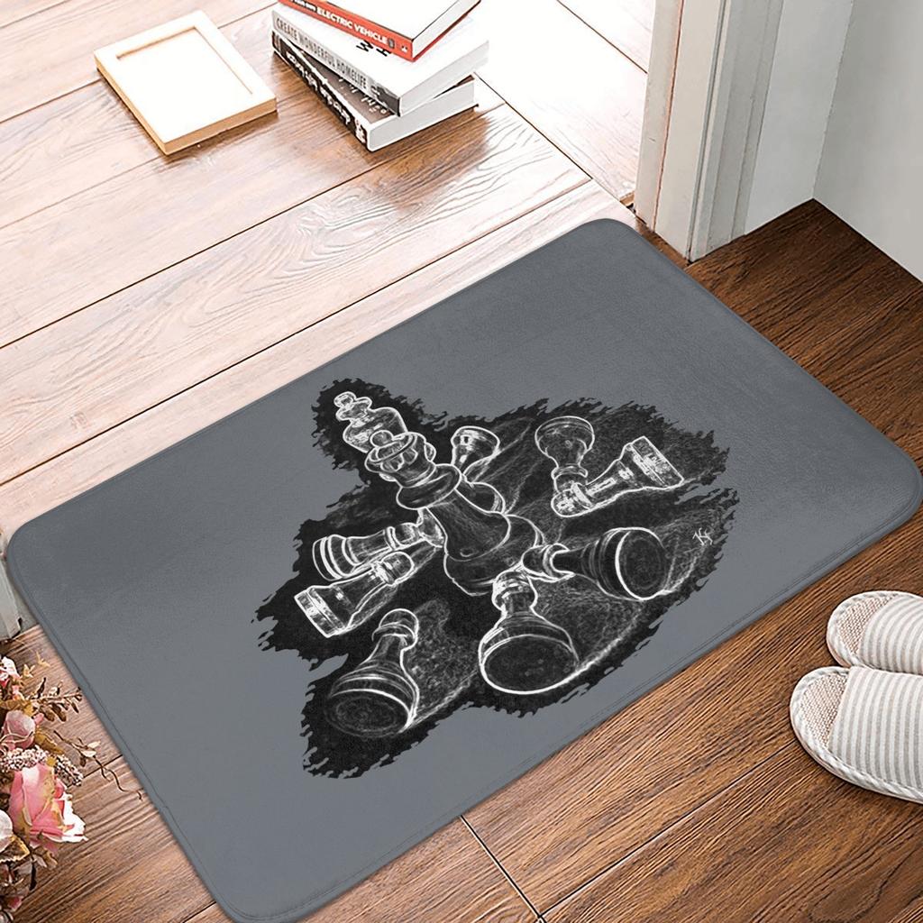 Retro Schachfiguren Schach Fußmatte für die Haustür Rutschfest Wasserdicht für den Innenbereich Schachbrett Spiel Türvorleger Wohnzimmer Eingangsteppich Teppich