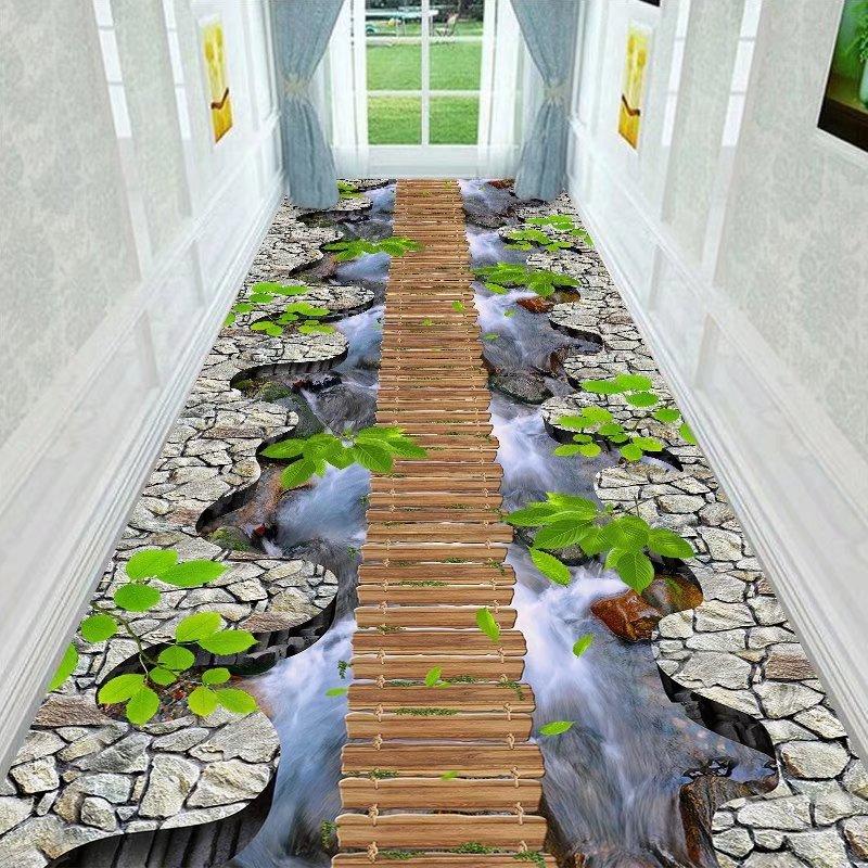 3D Three-dimensional Corridor Long Carpets Grass Stone HALLWAY Rug Can Be Customized Runner Carpet Paved Pastoral Road Stair Mat