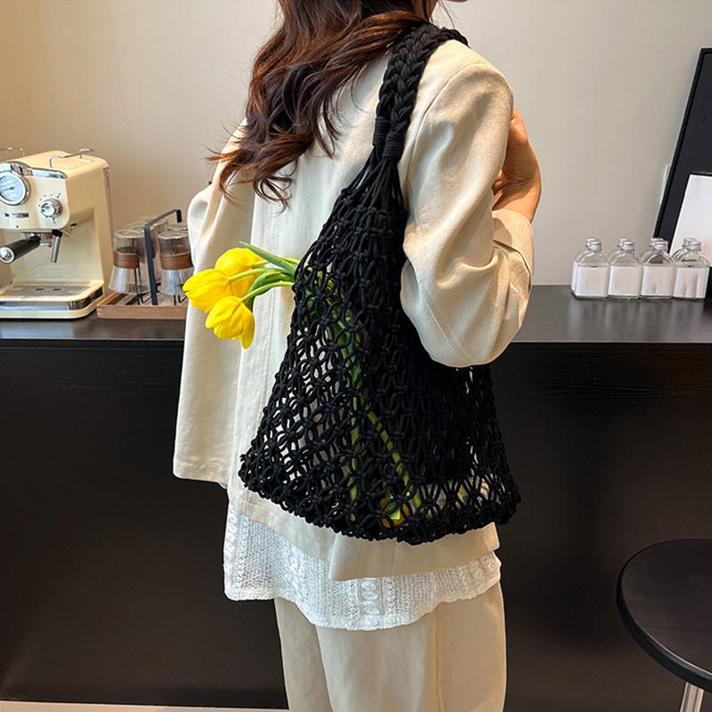 and-Woven Bag Women Handmade Hollow Handbag Female Shoulder Bag Big Capacity Summer Casual Travel Beach Tote Purse