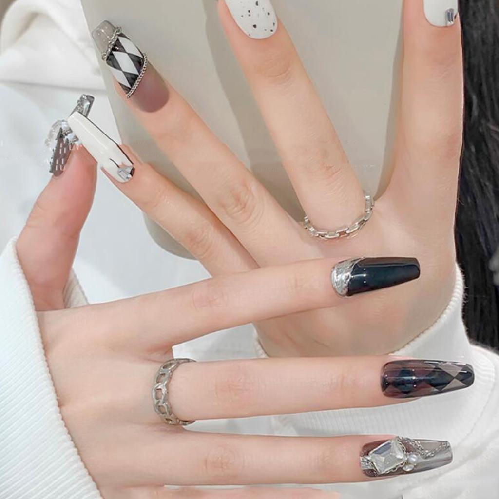 6 Grids Rock Style Nail Art Chains Mixed Metal Accents Classic Gothic DIY Nail Jewelry Accessories