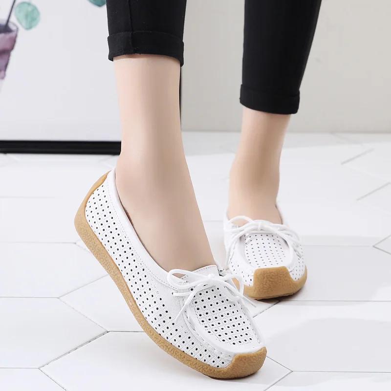 2025 New Women Shoes Moccasins Women Flats Loafers Genuine Leather Female Shoes Slip On Ballet Bowtie Ladies Women's Shoes
