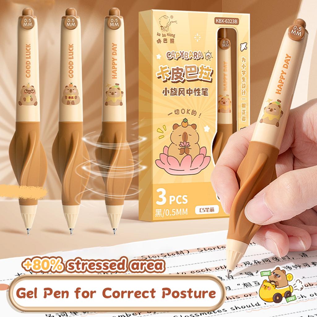 3pcs Set Capybara Click Pens Quick-Drying Liquid Ink Gel Pen GS Tip Rollerball Pens Cute Office School Kawaii Stationery Gift