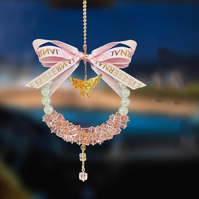 

Pink Crystal Butterfly Car Hangings Mini Wind Chimes With Feathers Home Decorations Door Ornaments For Girls Birthday Gifts рожевий