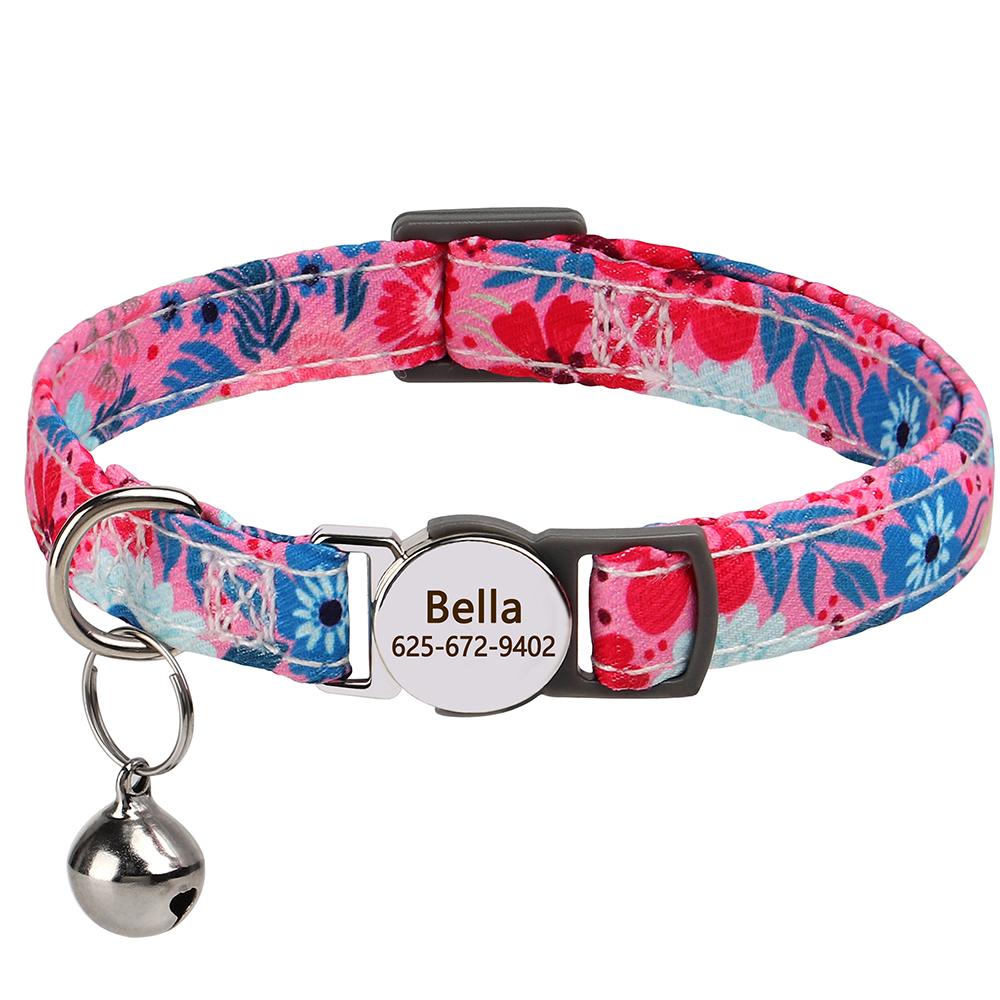 Personalized Printed Cat Collar Adjustable Kitten Puppy Collars With Free Engraved ID Nameplate Bell Anti-lost Cats Collars