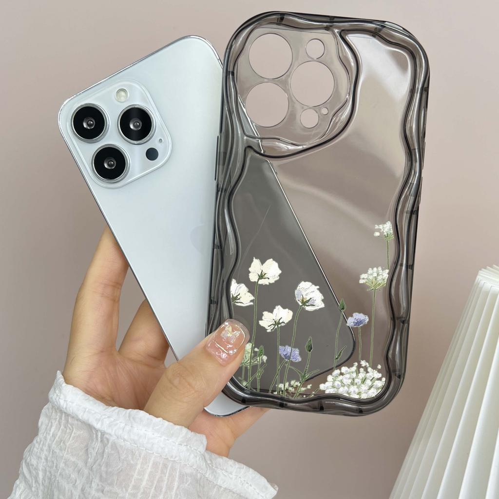 N93 Peony Soft Wavy Phone Cases for iPhone 14 Pro Max 13 Mini 15 Plus XR 7 8 6 XS Max 12 11 Protective Bumper Cover
