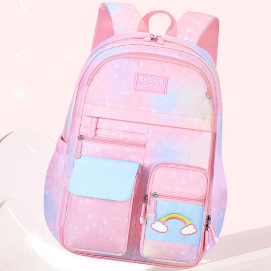 Girls Backpack Rainbow Students Schoolbag Large Capacity 180 Degree Opening Classification Storage Pockets Kindergarten Elementary Middle School Book