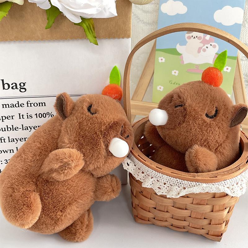 Cute Bubble-blowing Capybara Plush Keychain Soft And Fuzzy Backpack Pendant