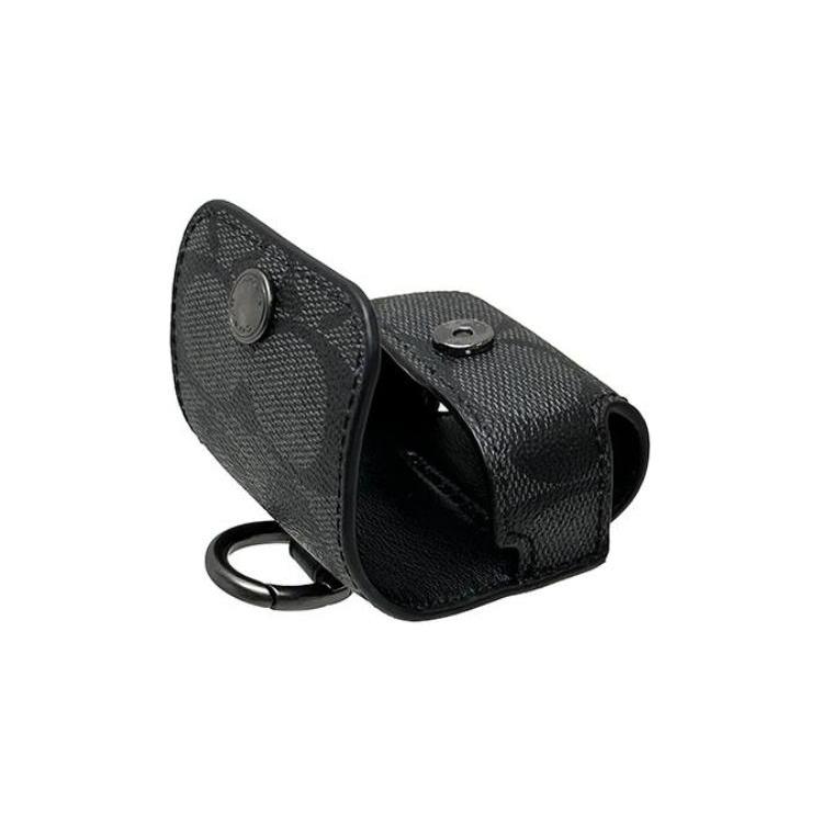 New COACH Canvas With Leather Earplug Case/Earphone Case Mini Unisex Black C1618-QBCHR