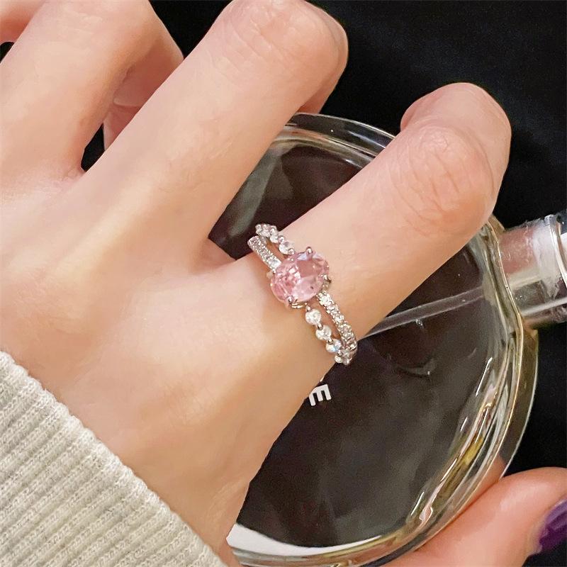 

New Pink Zircon Bow Open Ring Girl Niche High-End Light Luxury Super Fairy Personalized Colored Treasure Accessories Adjustable opening