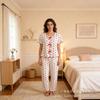 Pajamas Crimped Print Pink Short-sleeved Trousers Set Threaded Casual Sweet Loungewear