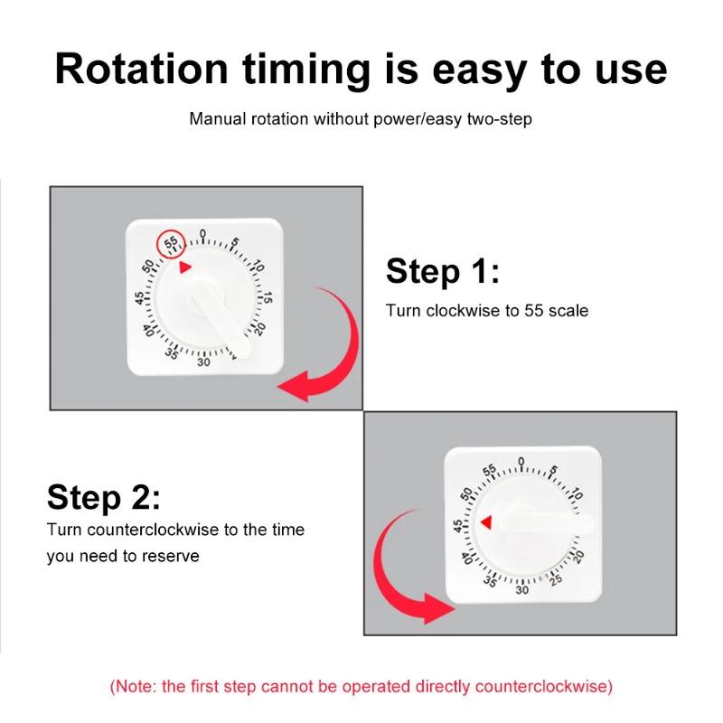 60 Minutes Mechanical Kitchen Timer Square Countdown Alarm Reminder for Cooking Baking Food Preparation Timing Tool