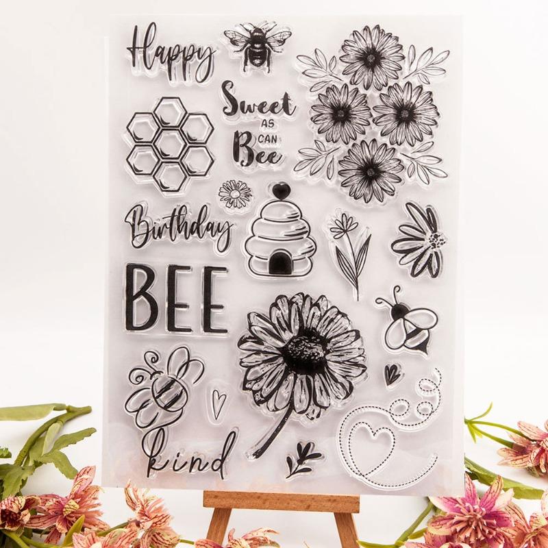 Bee Happy Clear Stamp Silicone Stamp Cards Greeting Words Pattern for Holiday Card Making Decoration and DIY Scrapbooking