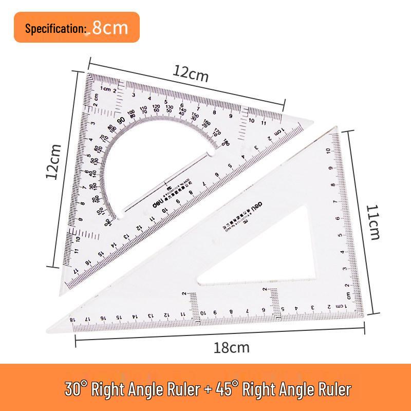 Deli Stationery Plastic Triangle Ruler Set, 23/43cm, for Students' Math and Drawing.