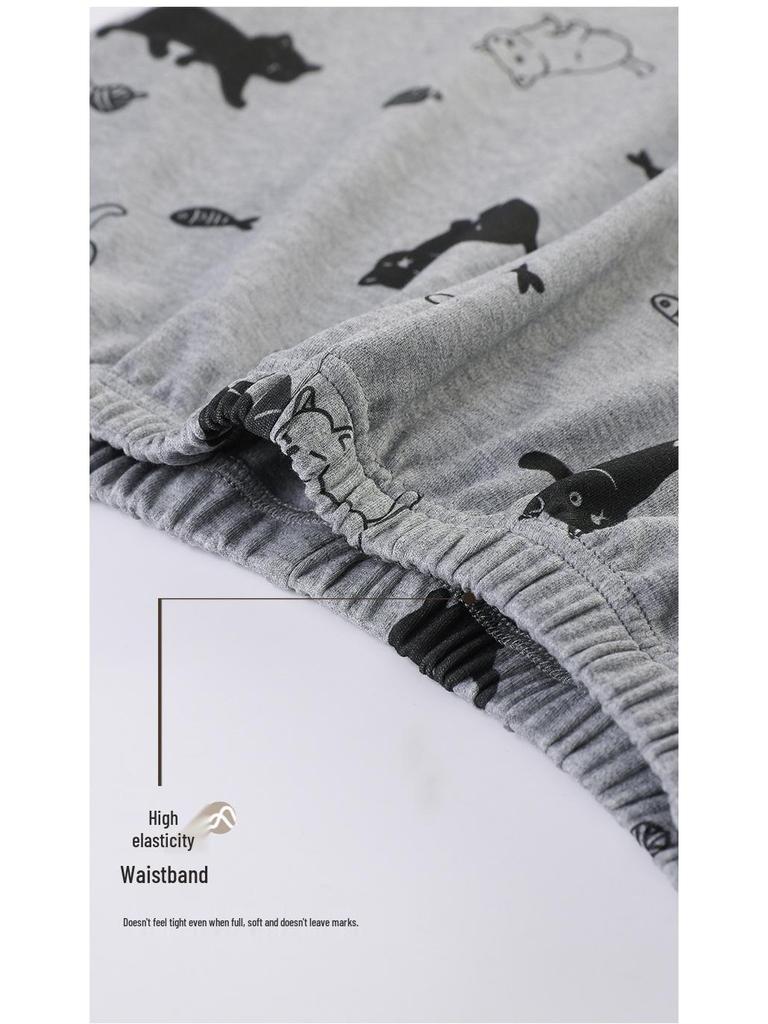 Women's Long Sleeve Cotton Pajama Set with Bra Pads - Sweet Cartoon, Plus Size, Antibacterial, Loose Fit