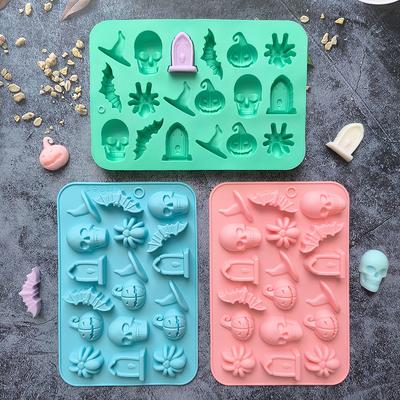 1/3 piezas Moldes de Silicona de Halloween de 18 Cavidades Fantasma Calabaza Murciélago Calavera Sombrero de Bruja Para Molde de Hornear DIY Halloween Chocolate Caramelo