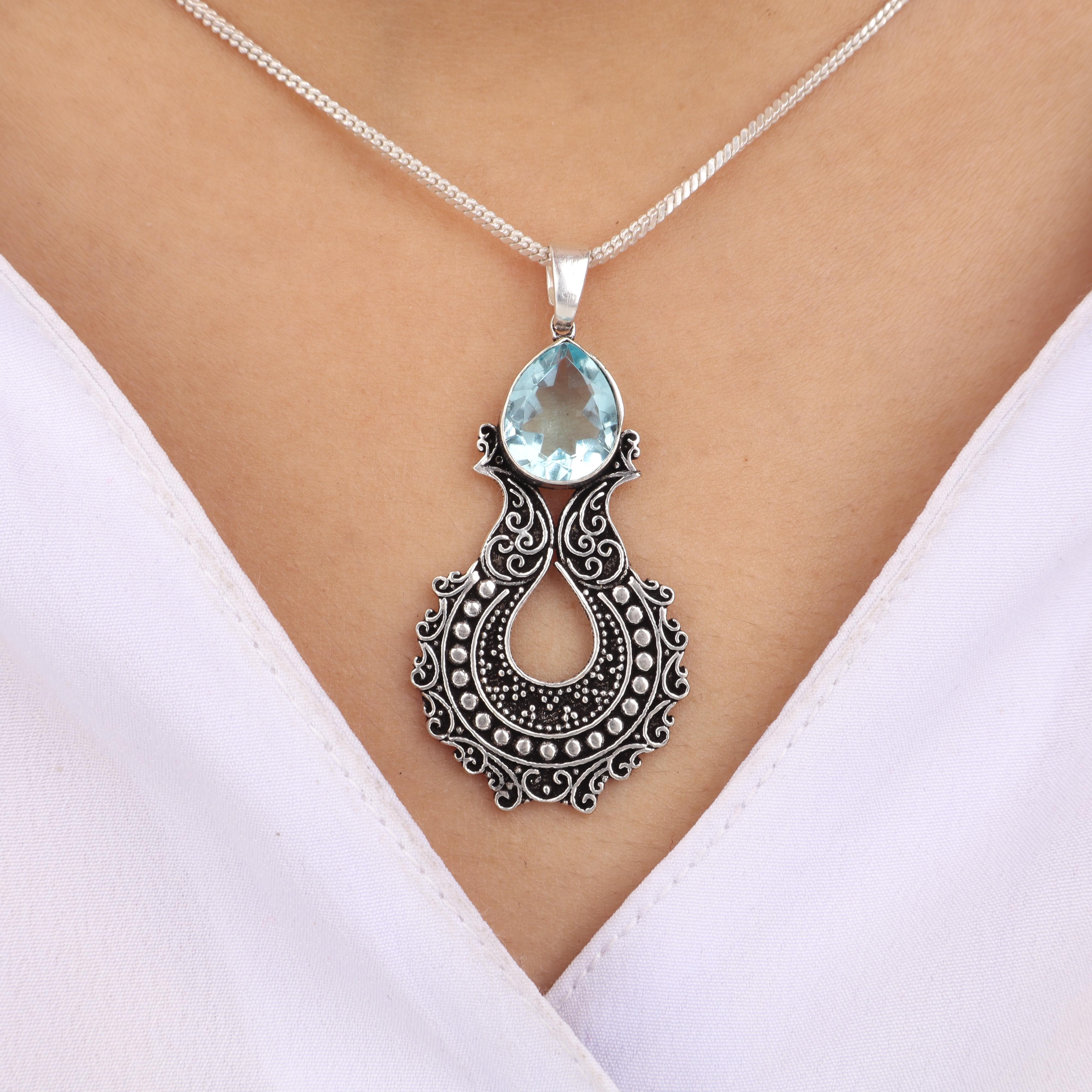 

Sky Blue Topaz Gemstone 925 Sterling Silver Jewelry Women Oxidize Pendant 1.8 For Mother s Day Gift CP-45-9