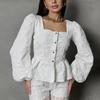 Fashion Women Shirt New Ladies Square-Neck Puff-Sleeve Women Blouse, Spring Girls Clothing