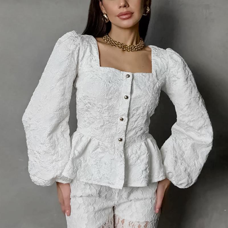 Fashion Women Shirt New Ladies Square-Neck Puff-Sleeve Women Blouse, Spring Girls Clothing