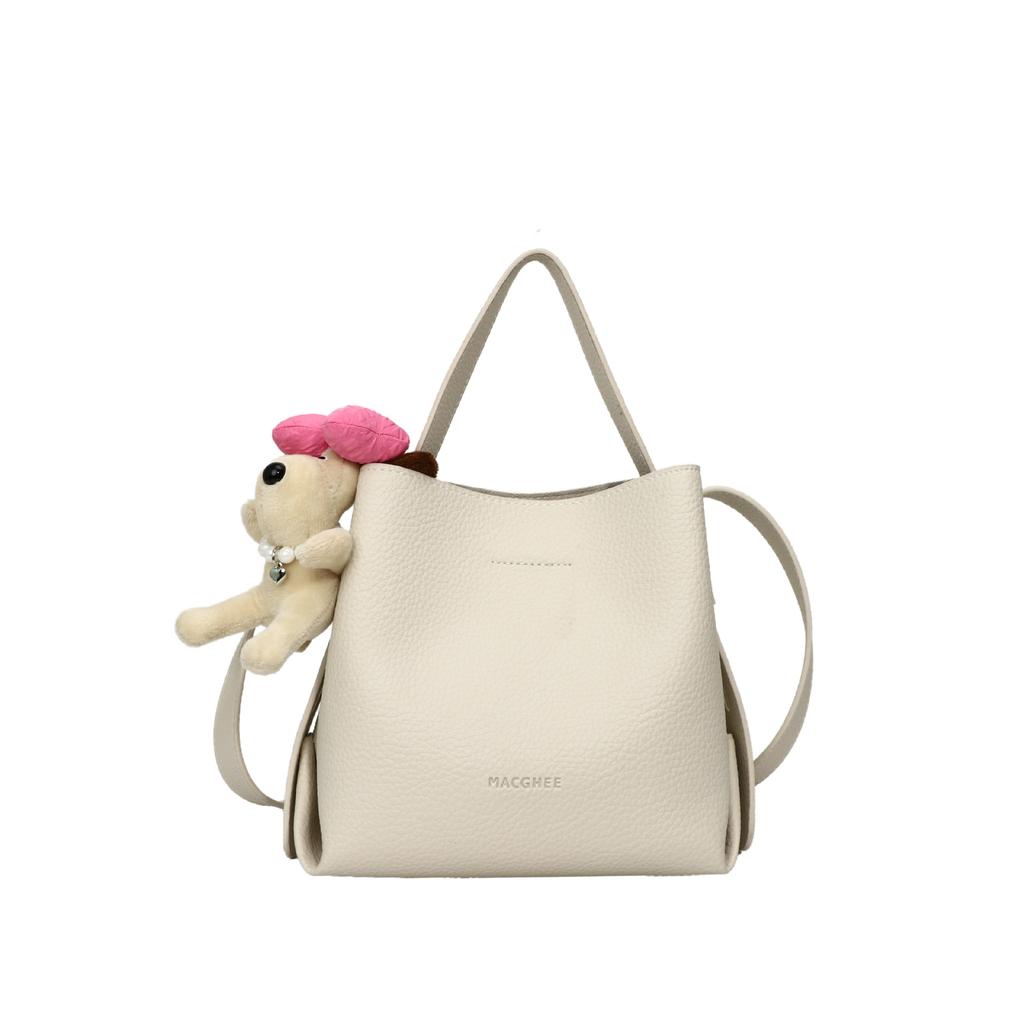 Korean new niche ins style simple lychee pattern texture portable bucket bag versatile casual foreign style messenger bag