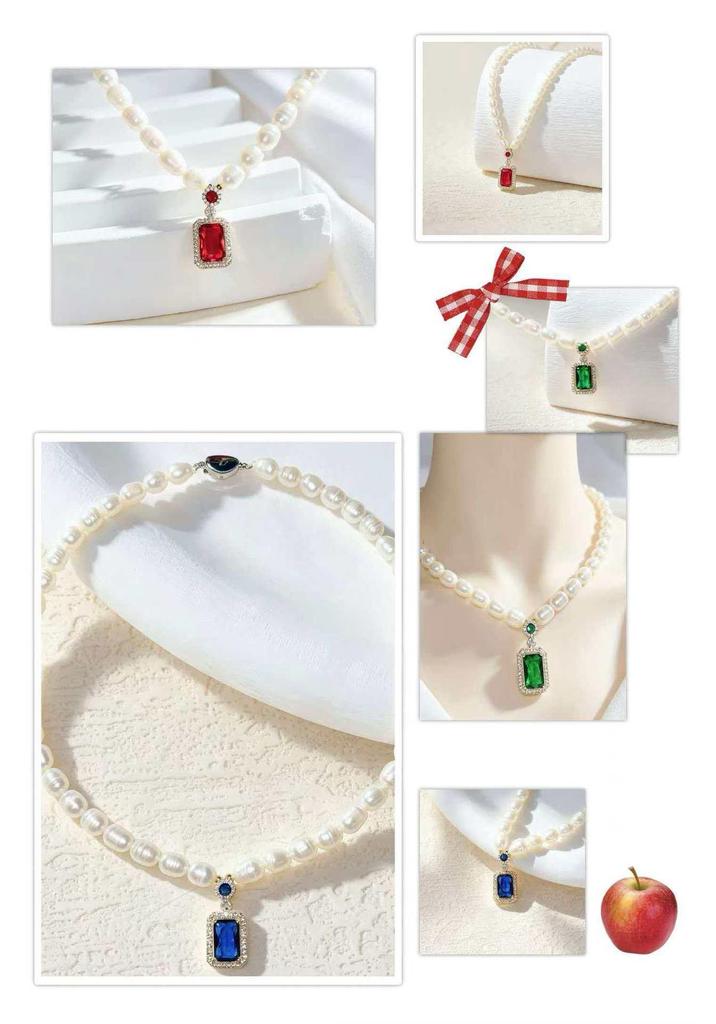Women's Freshwater Pearl Necklace with Emerald Pendant - Elegant Clavicle Chain Gift for Girlfriend or Mother