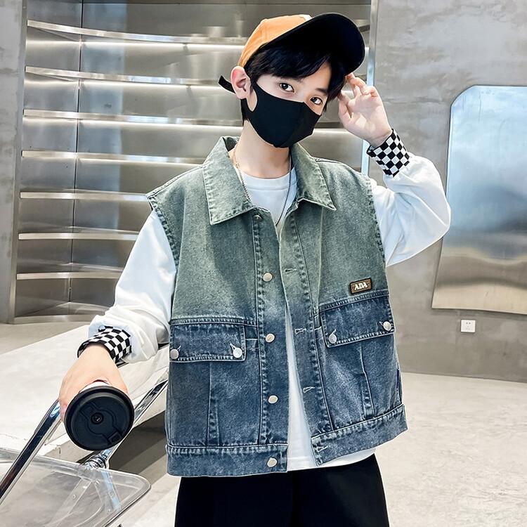 Children's Spring and Autumn Boys Style Big Children's Denim Vest Spring Casual Pocket Little Boy Waistcoat Vest Outer Wear