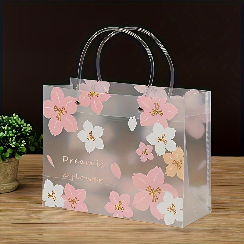 1pc Princess Floral PVC Tote Bag Transparent Birthday Party Gift Bag with Pink Cherry Blossom Design, Perfect for Christmas, Thanksgiving