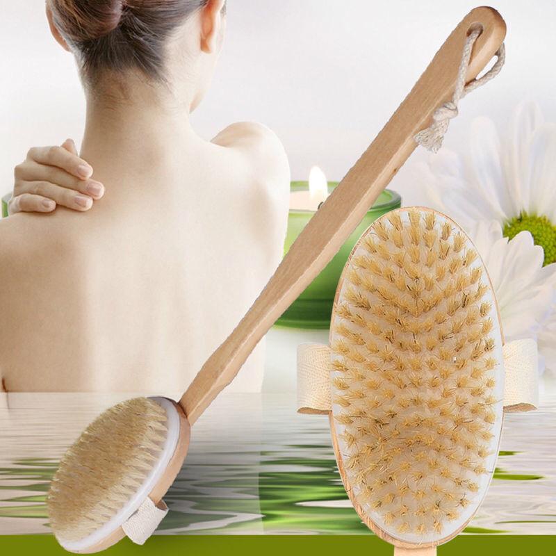 

Long Handle Removable Boar Bristle Bath Brush & Exfoliating Back Scrubber.