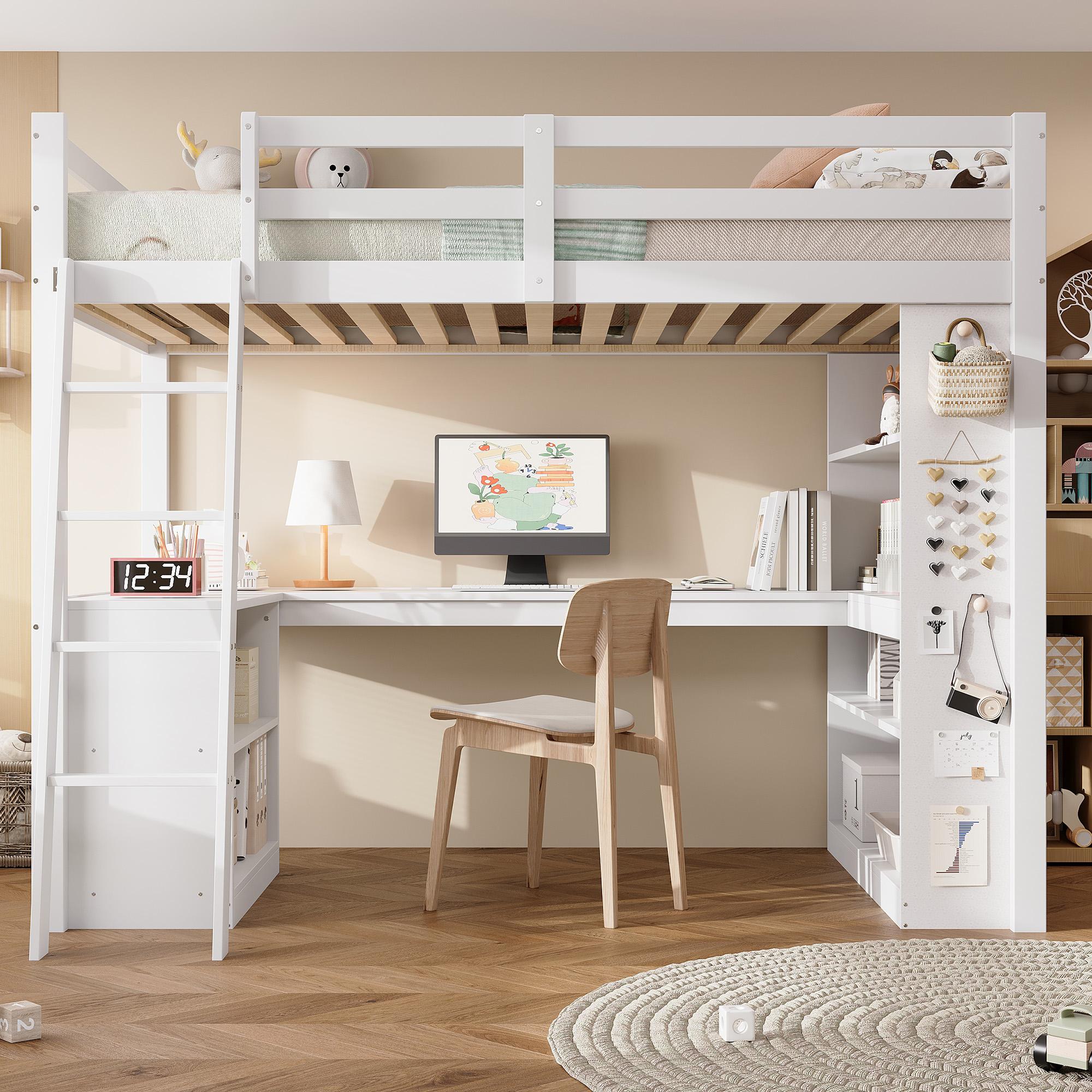 Loft bed, children`s bed, storage shelf