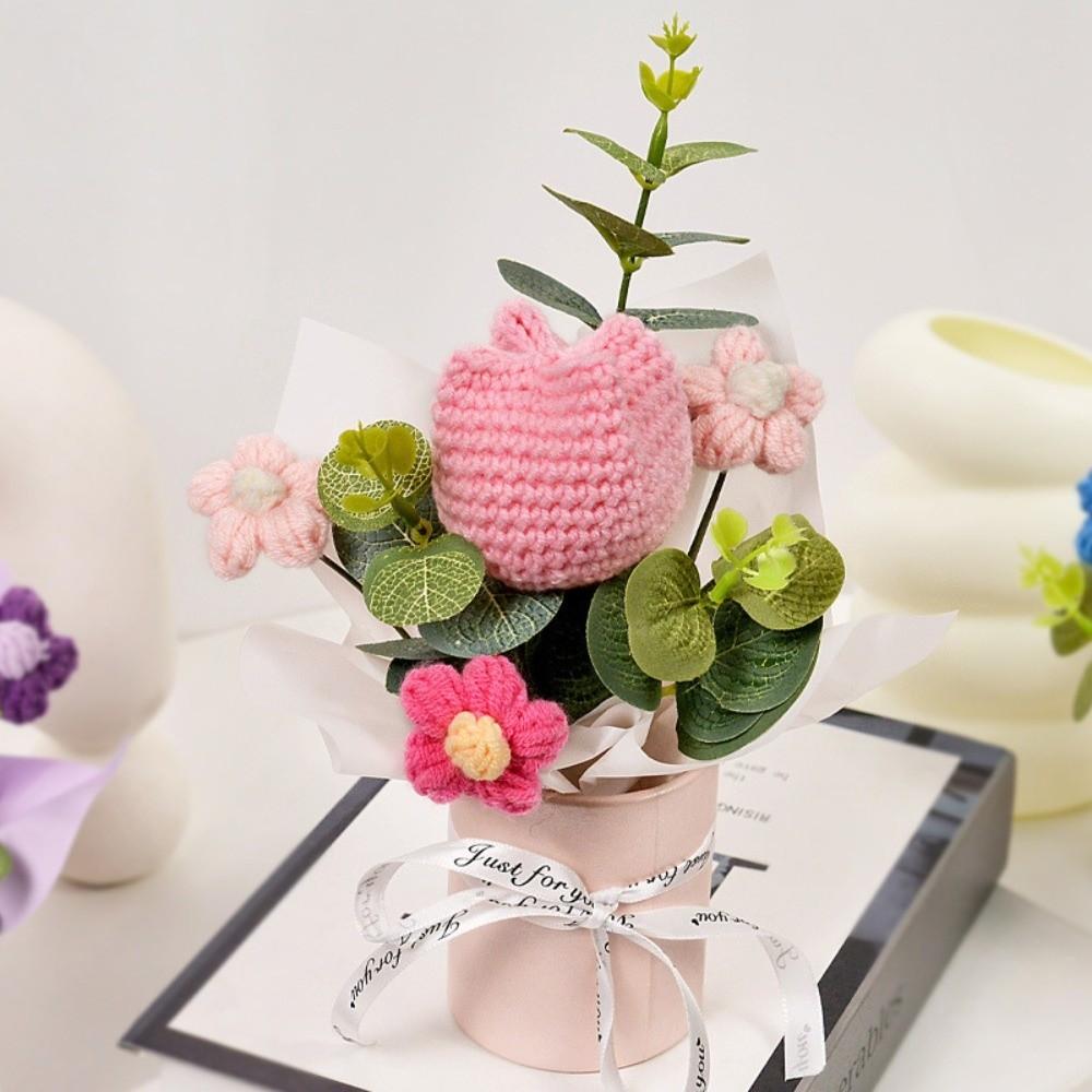 Fertige Blumen Häkelblumensträuße Heimdekoration Handgestrickter Tulpenstrauß Valentinstag Geburtstagsgeschenk