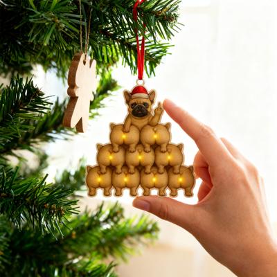 1/2/3/4 Stück Weihnachten Acryl Bulldogge Hängedekoration Auto Rückspiegel Weihnachtsbaum 2D Flach Weihnachtsmannmütze Hund Hängeornament Feiertagsparty Anhänger