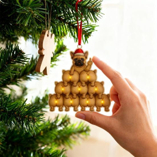 1/2/3/4Pcs Christmas Acrylic Bulldog Hanging Decoration Car Rearview Mirror Xmas Tree 2D Flat Santa Hat Dog Hanging Ornament Holiday Party Pendant