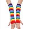 Damen Regenbogenstreifen Kniehohe Socken Armstulpen Fingerlose Handschuhe