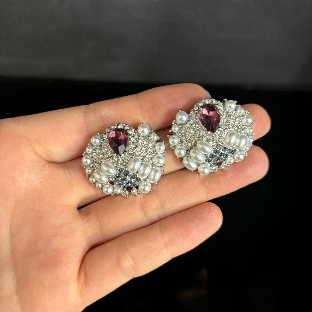 Medieval Vintage Earrings Women'S Retro Court Style Personality Full Diamond Earrings Light Luxury High-End Ear Jewelry